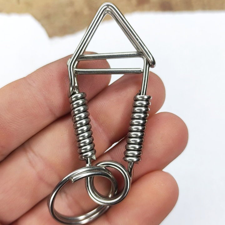 Handmade Unique creative Fine biker Large stainless steel wire wrapped snap clip hook Carabiner Keychain clasp FOB | Carabiner Keychain