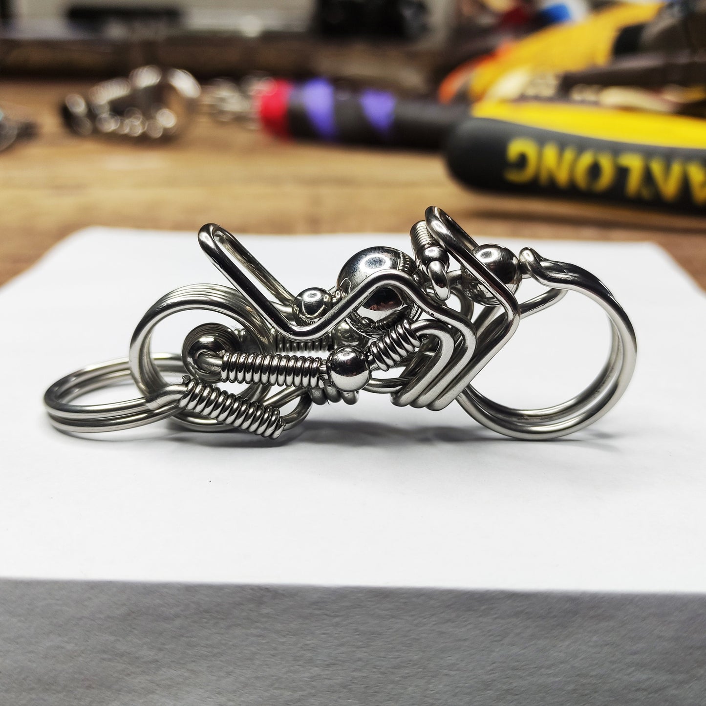 handmade Motorcycle keychain, ctoom handmade motocycle keychain,wire wrapped stainless steel motobyce key chain hook with key ring ctoom