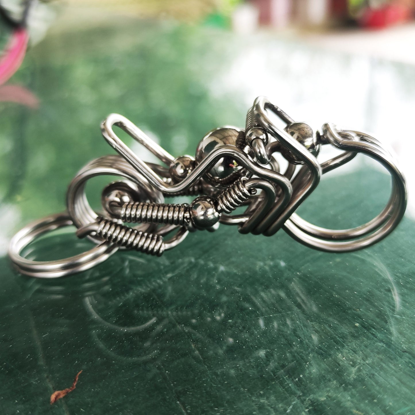 handmade Motorcycle keychain, ctoom handmade motocycle keychain,wire wrapped stainless steel motobyce key chain hook with key ring ctoom