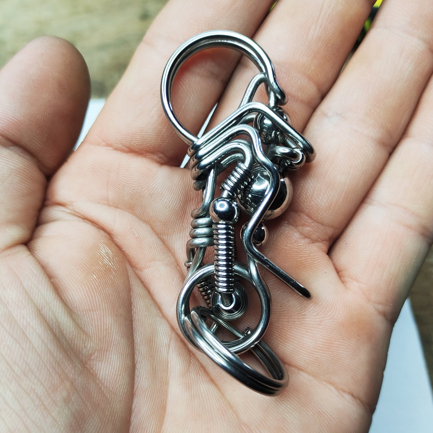 handmade Motorcycle keychain, ctoom handmade motocycle keychain,wire wrapped stainless steel motobyce key chain hook with key ring ctoom