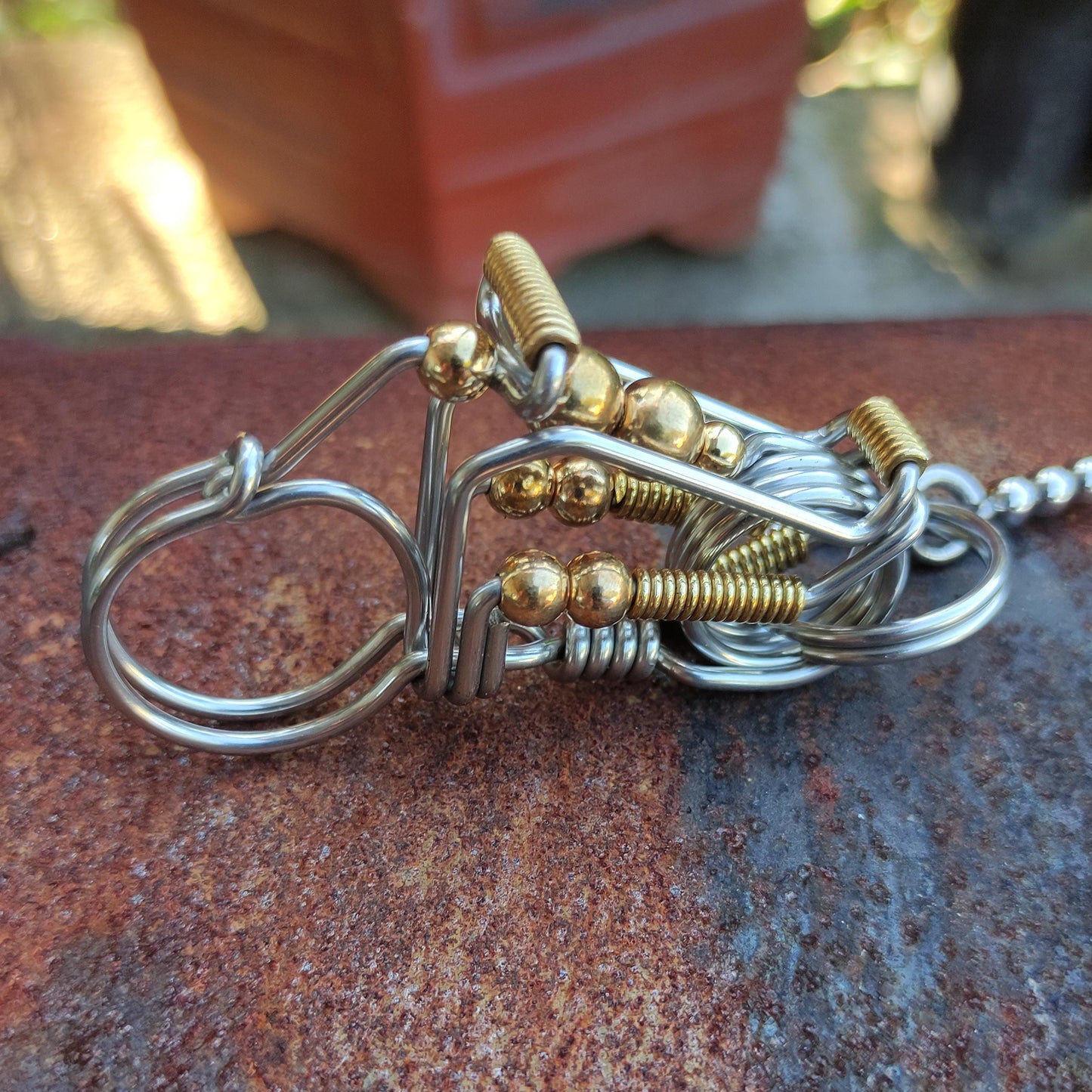 Handmade Motorcycle Keychain, CTOOM - Wire Wrapped Stainless Steel with Hook and Key Ring. Unique Biker Accessory